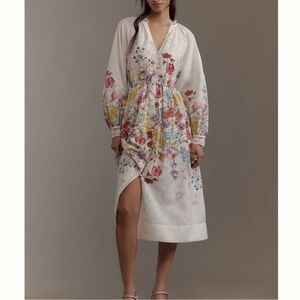 Anthropologie Floral White Dress